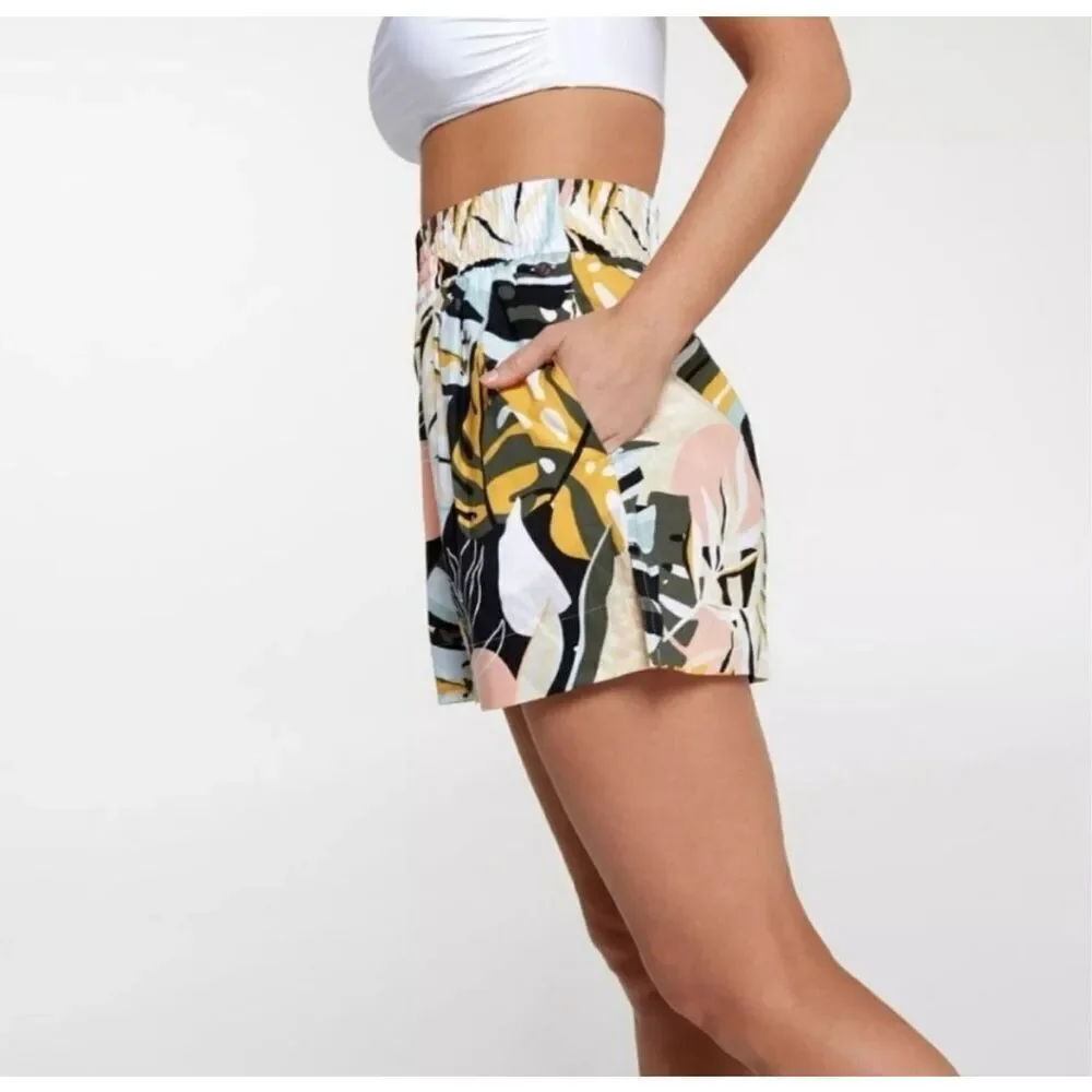 ✨Calia Multicolored Palm High Rise Inverted Pleat Pull On Linen Sz M Shorts✨
